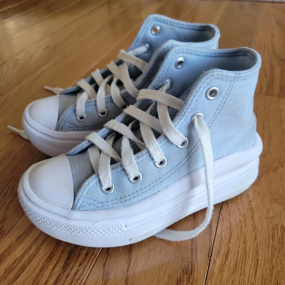 Converse Kids High-Top Platform Sneakers - Light Blue and White - Picture 3 of 8